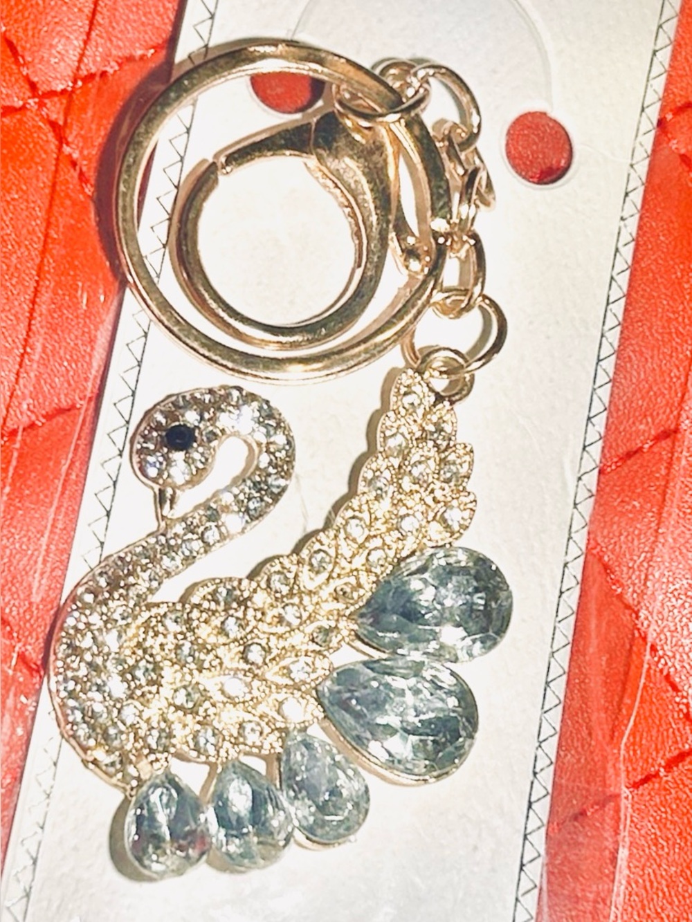 Gold and Clear Crystal Swan Keychain Charm - Fashion Jewelry